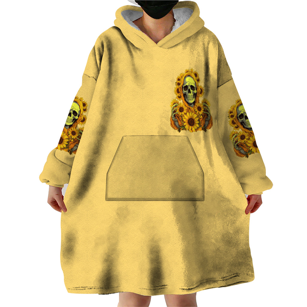 Sunflower Skull Wearable Blanket Hoodie I'm Blunt Because God Rolled Me That Way - Wonder Print Shop
