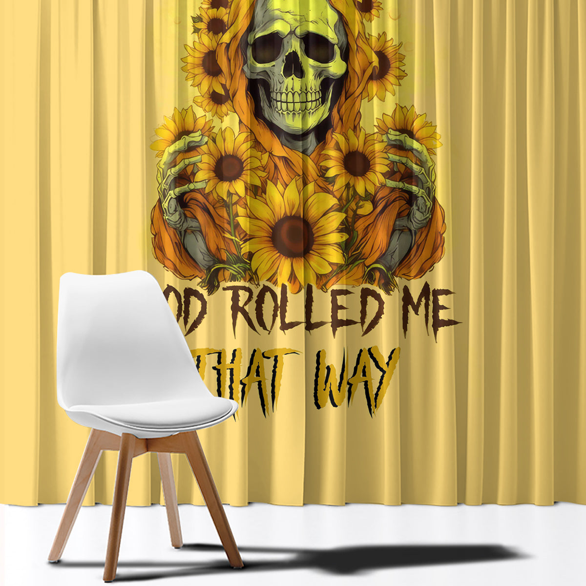 Sunflower Skull Window Curtain I'm Blunt Because God Rolled Me That Way - Wonder Print Shop