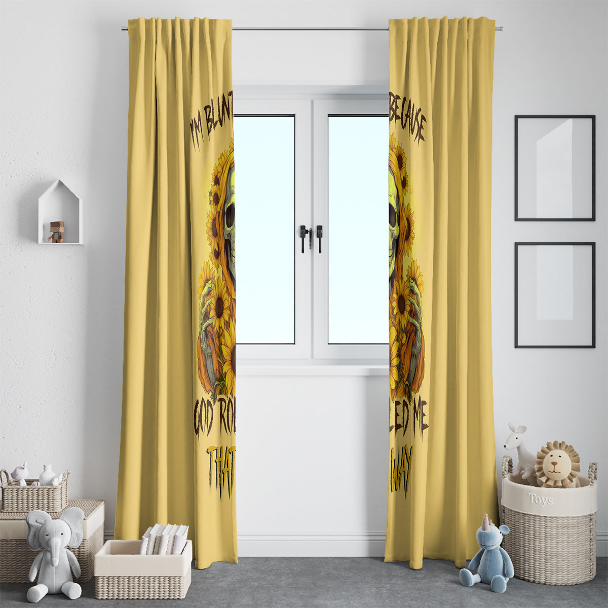 Sunflower Skull Window Curtain I'm Blunt Because God Rolled Me That Way - Wonder Print Shop