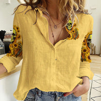 Sunflower Skull Women Casual Shirt I'm Blunt Because God Rolled Me That Way - Wonder Print Shop