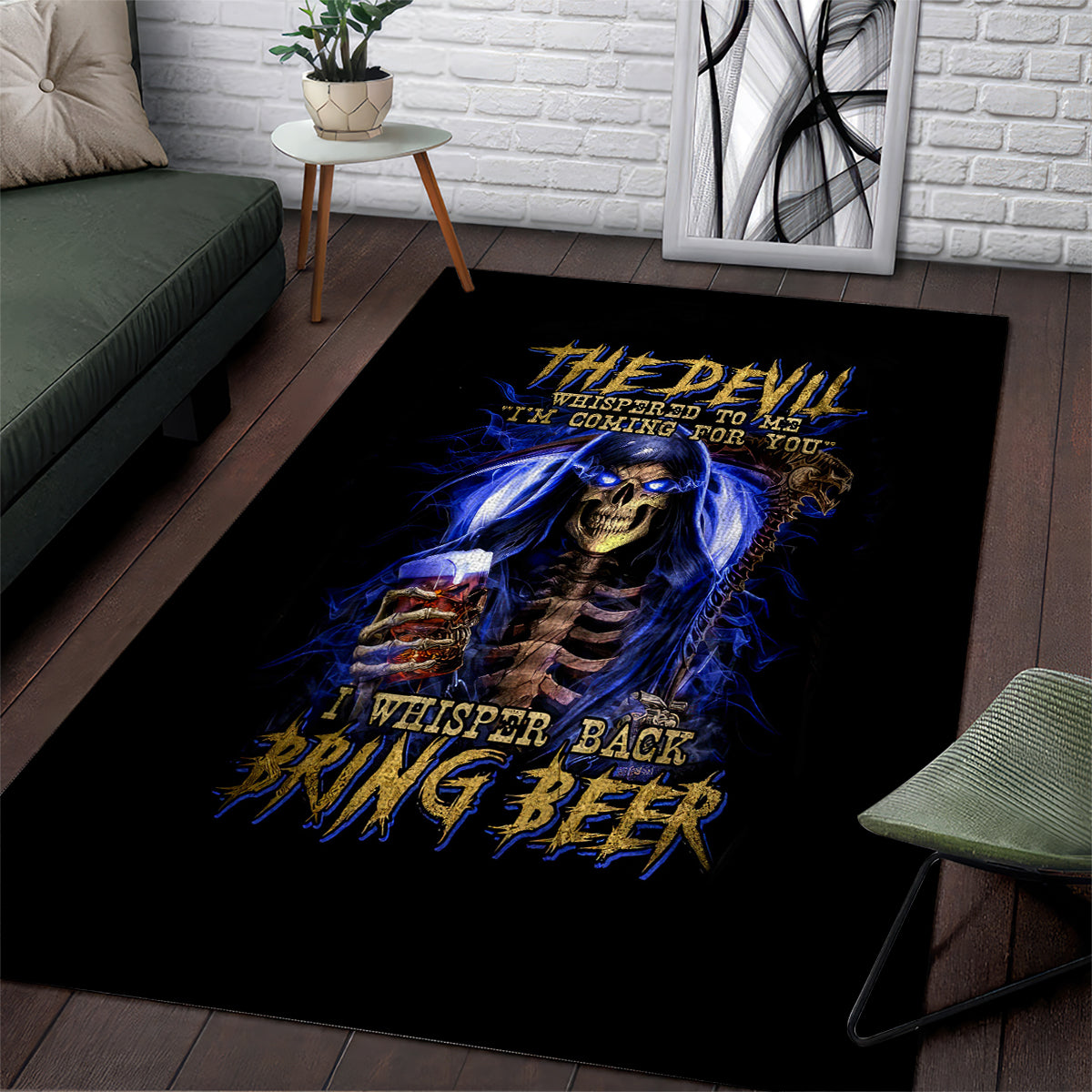 Skull Reaper Area Rug The Devil Whispered To Me I Whisper Back Bring Beer - Wonder Print Shop