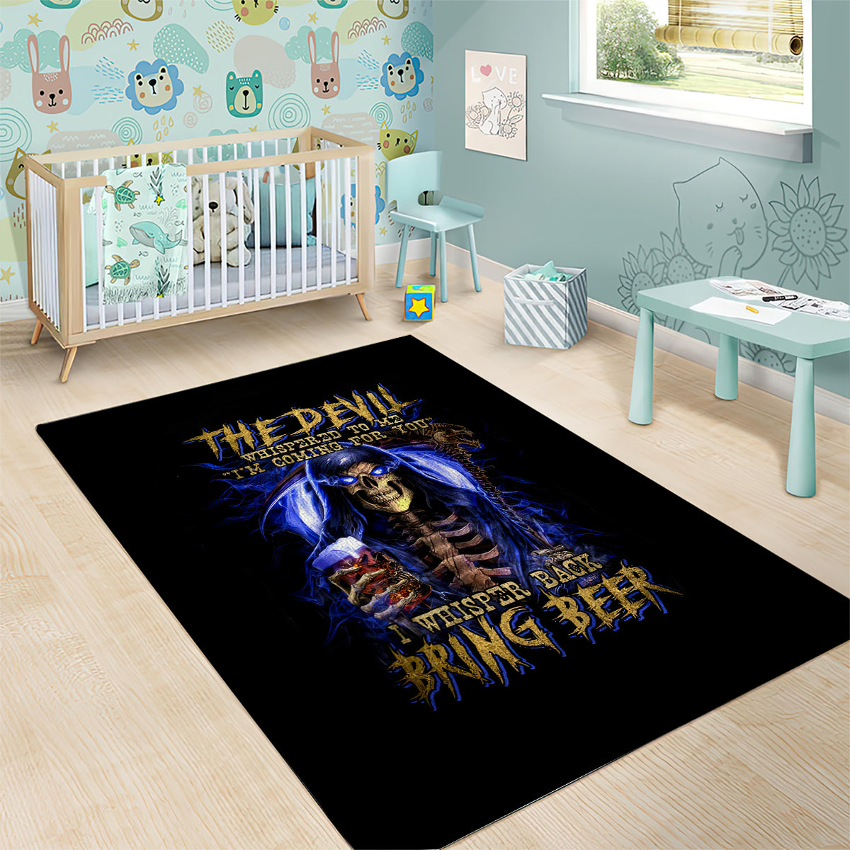Skull Reaper Area Rug The Devil Whispered To Me I Whisper Back Bring Beer - Wonder Print Shop