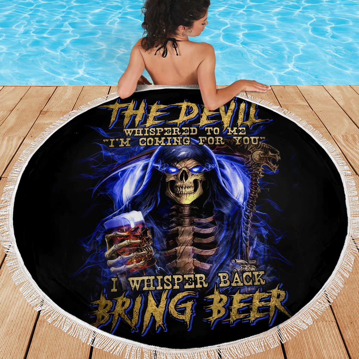 Skull Reaper Beach Blanket The Devil Whispered To Me I Whisper Back Bring Beer - Wonder Print Shop