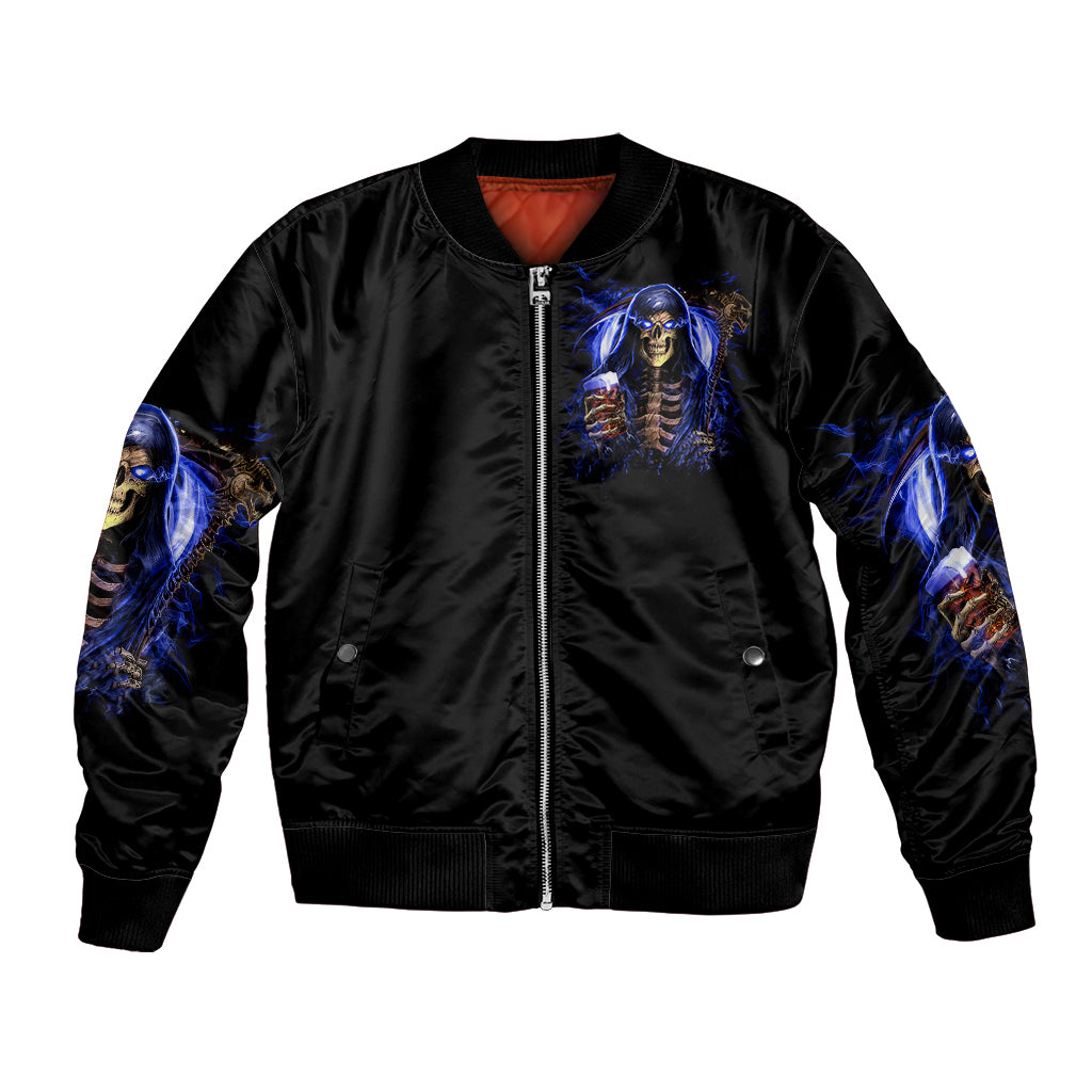 Skull Reaper Bomber Jacket The Devil Whispered To Me I Whisper Back Bring Beer - Wonder Print Shop