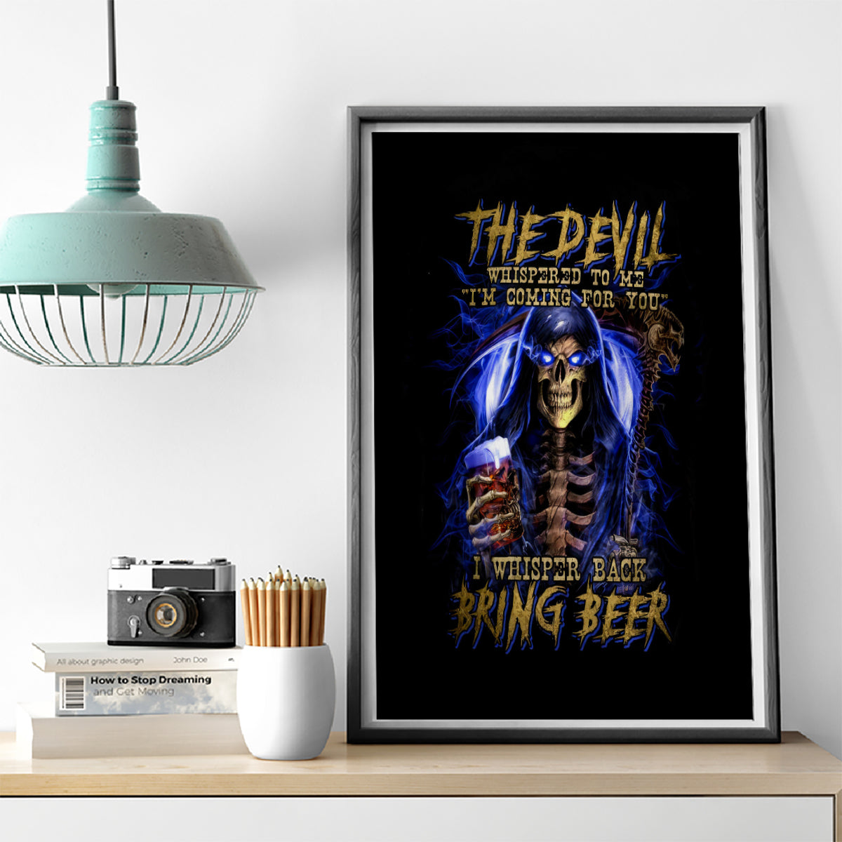 Skull Reaper Canvas Wall Art The Devil Whispered To Me I Whisper Back Bring Beer - Wonder Print Shop
