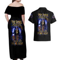 Skull Reaper Couples Matching Off Shoulder Maxi Dress and Hawaiian Shirt The Devil Whispered To Me I Whisper Back Bring Beer - Wonder Print Shop