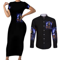 Skull Reaper Couples Matching Short Sleeve Bodycon Dress and Long Sleeve Button Shirts The Devil Whispered To Me I Whisper Back Bring Beer - Wonder Print Shop