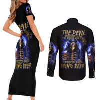 Skull Reaper Couples Matching Short Sleeve Bodycon Dress and Long Sleeve Button Shirts The Devil Whispered To Me I Whisper Back Bring Beer - Wonder Print Shop