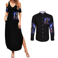 Skull Reaper Couples Matching Summer Maxi Dress and Long Sleeve Button Shirts The Devil Whispered To Me I Whisper Back Bring Beer - Wonder Print Shop