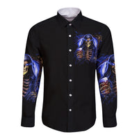 Skull Reaper Long Sleeve Button Shirt The Devil Whispered To Me I Whisper Back Bring Beer - Wonder Print Shop