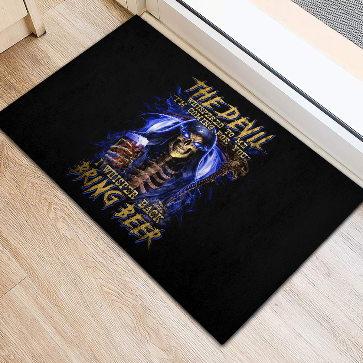 Skull Reaper Rubber Doormat The Devil Whispered To Me I Whisper Back Bring Beer - Wonder Print Shop