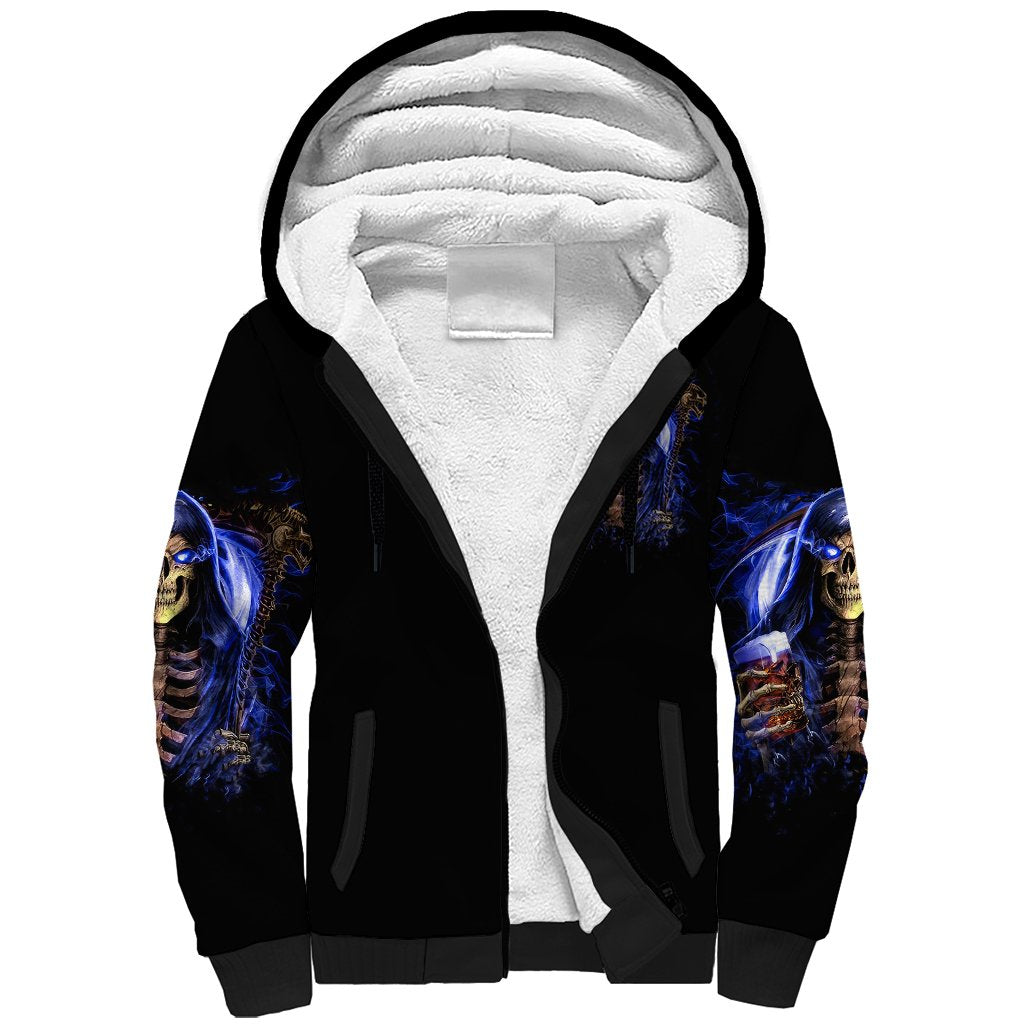 Skull Reaper Sherpa Hoodie The Devil Whispered To Me I Whisper Back Bring Beer - Wonder Print Shop