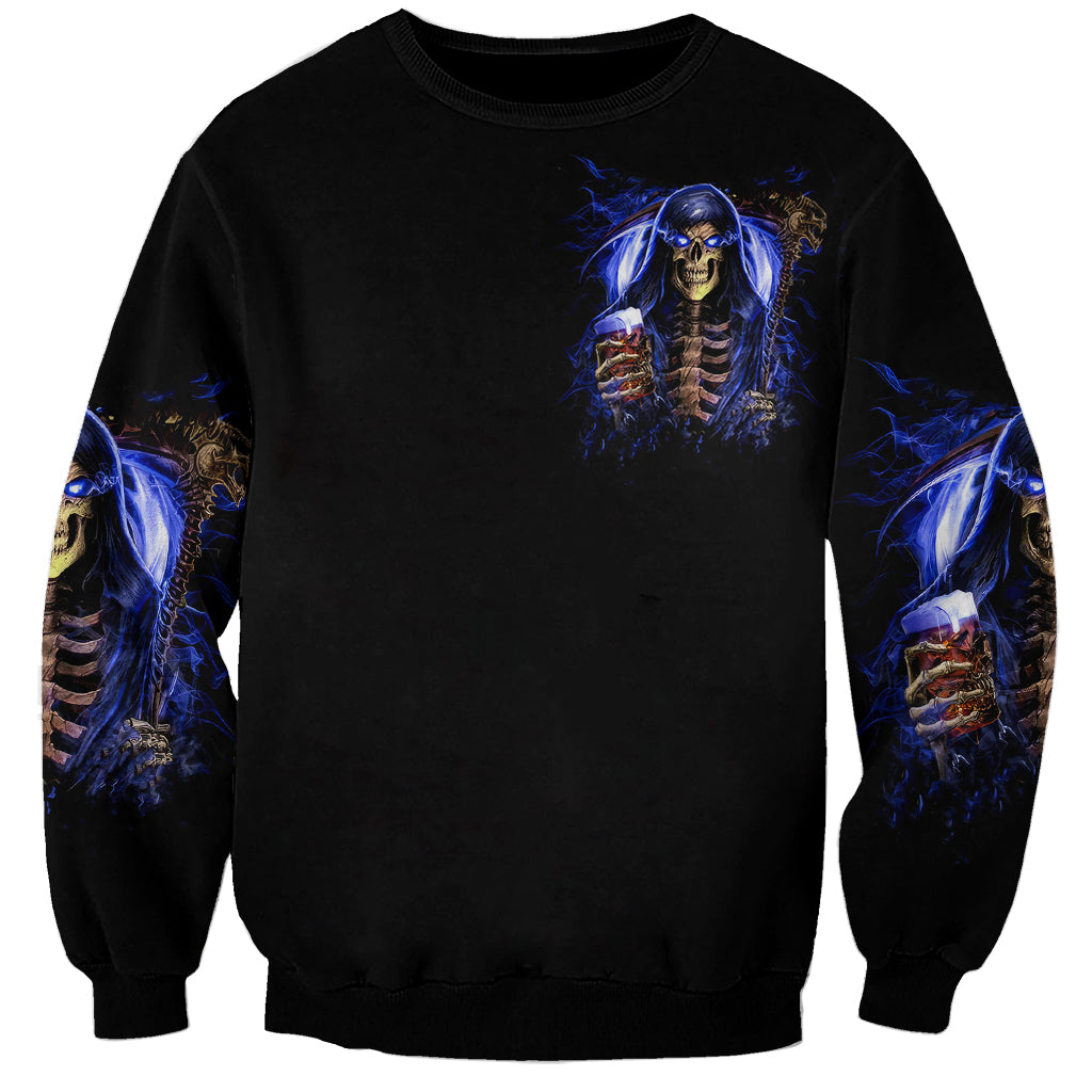 Skull Reaper Sweatshirt The Devil Whispered To Me I Whisper Back Bring Beer - Wonder Print Shop