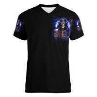 Skull Reaper Women V Neck T Shirt The Devil Whispered To Me I Whisper Back Bring Beer - Wonder Print Shop