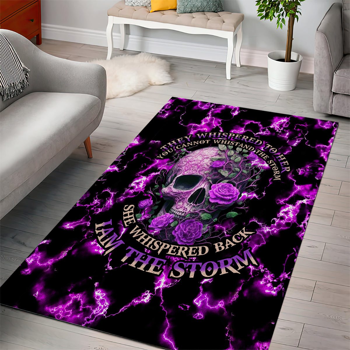 Rose Skull Area Rug She Whispered Back I am The Storm - Wonder Print Shop