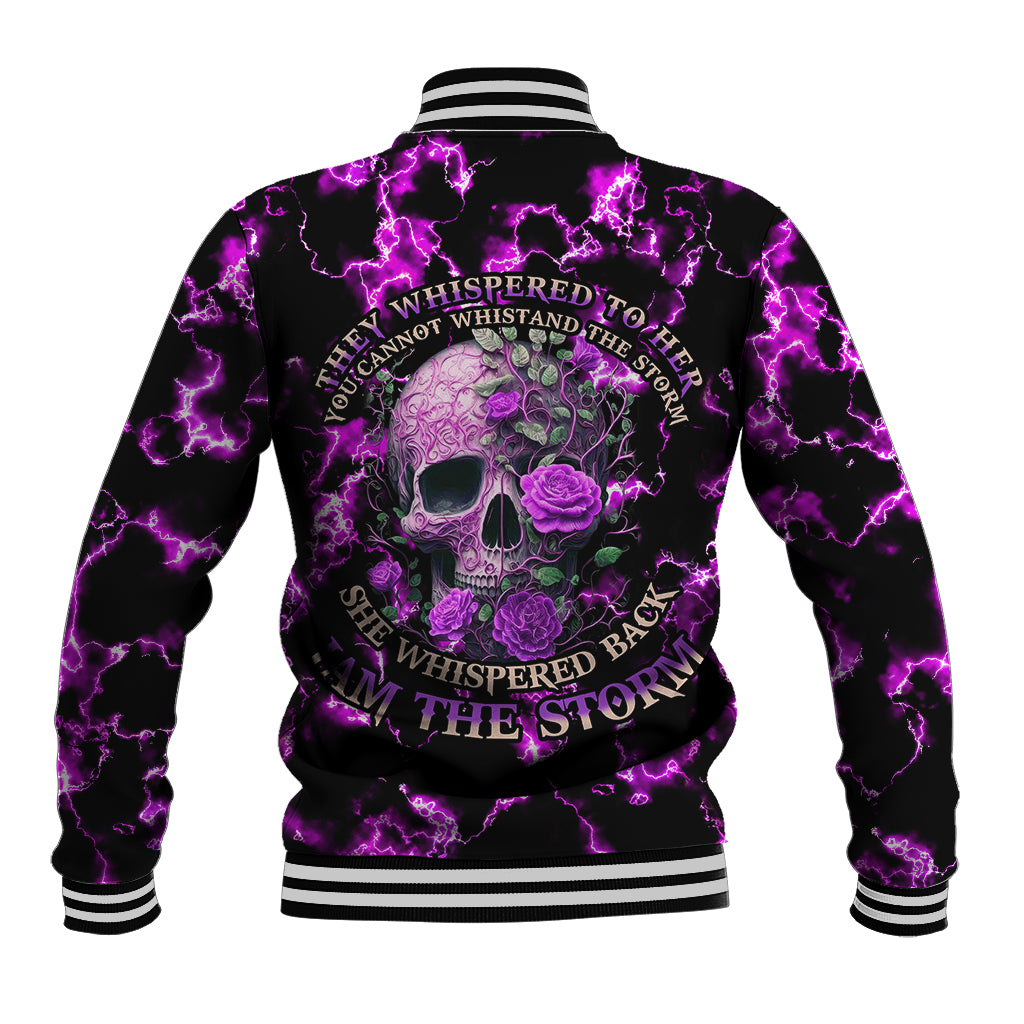 Rose Skull Baseball Jacket She Whispered Back I am The Storm - Wonder Print Shop