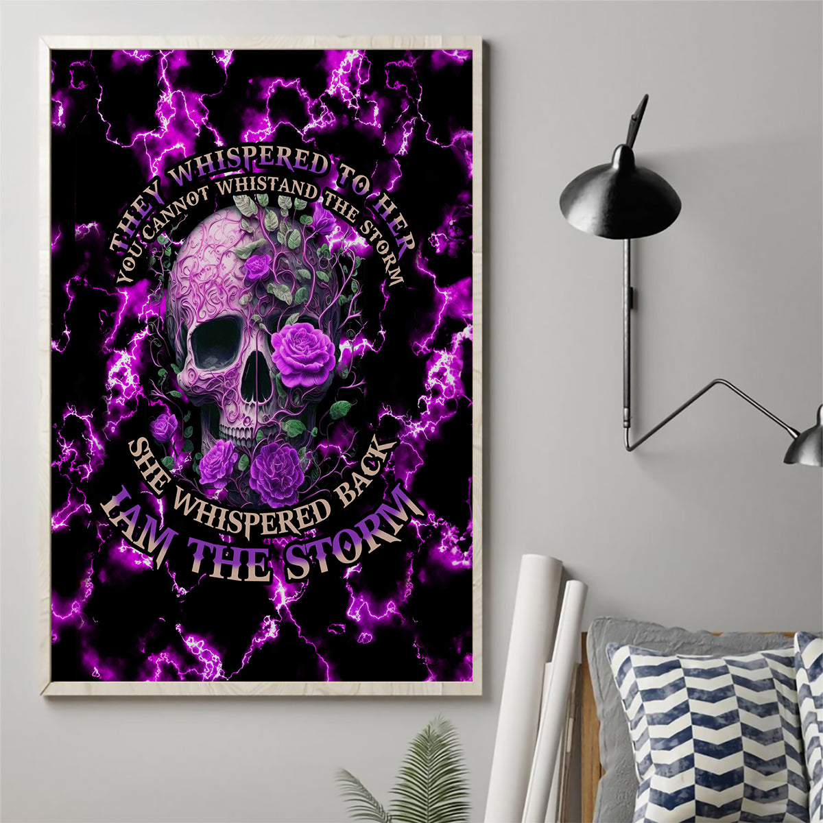 Rose Skull Canvas Wall Art She Whispered Back I am The Storm - Wonder Print Shop