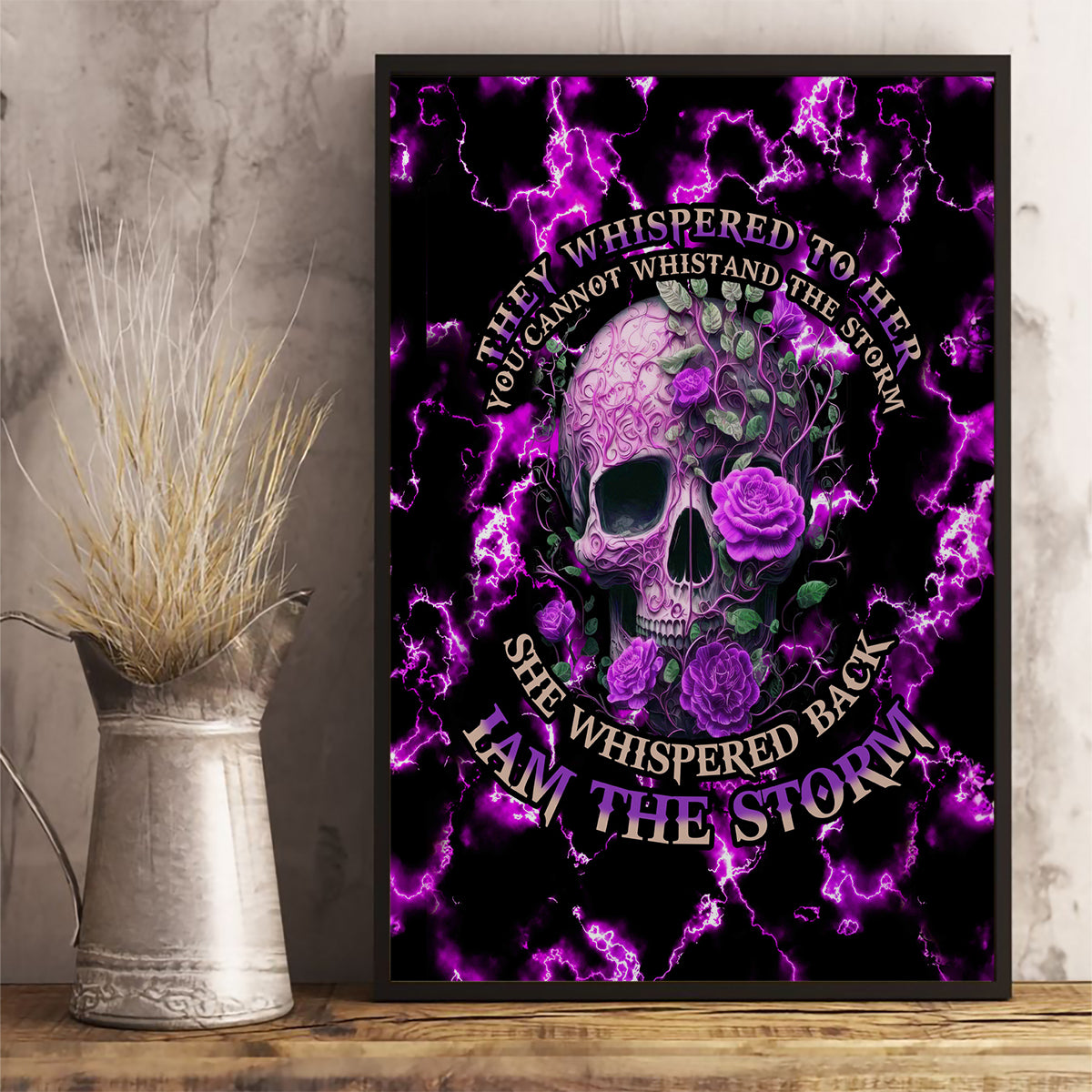 Rose Skull Canvas Wall Art She Whispered Back I am The Storm - Wonder Print Shop