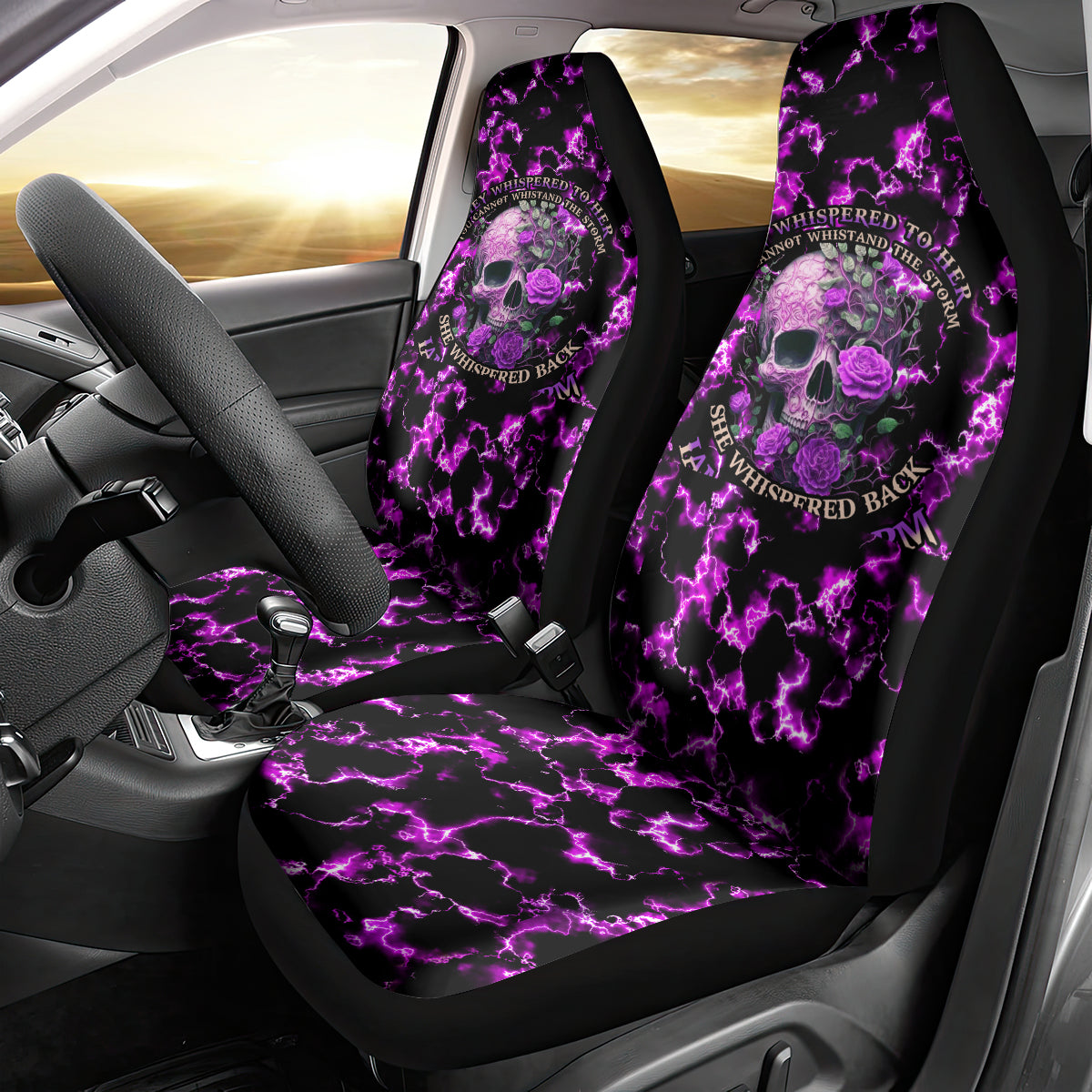 Rose Skull Car Seat Cover She Whispered Back I am The Storm - Wonder Print Shop