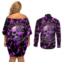 Rose Skull Couples Matching Off Shoulder Short Dress and Long Sleeve Button Shirts She Whispered Back I am The Storm - Wonder Print Shop