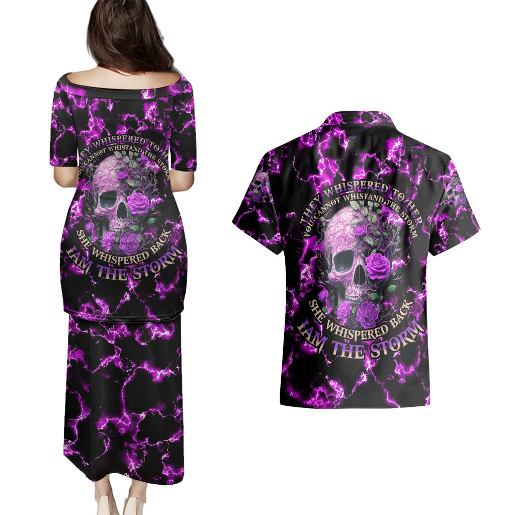 Rose Skull Couples Matching Puletasi Dress and Hawaiian Shirt She Whispered Back I am The Storm - Wonder Print Shop