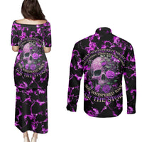 Rose Skull Couples Matching Puletasi Dress and Long Sleeve Button Shirts She Whispered Back I am The Storm - Wonder Print Shop