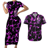 Rose Skull Couples Matching Short Sleeve Bodycon Dress and Hawaiian Shirt She Whispered Back I am The Storm - Wonder Print Shop