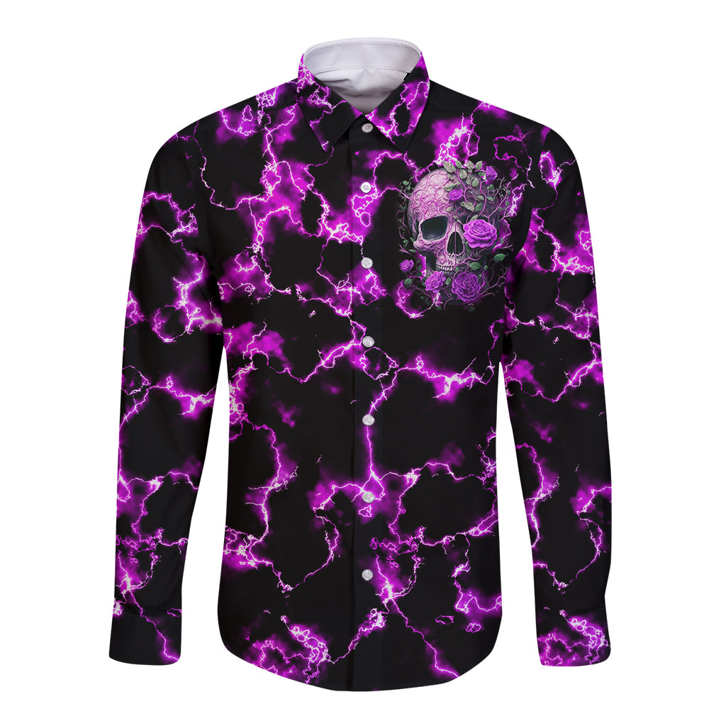 Rose Skull Long Sleeve Button Shirt She Whispered Back I am The Storm - Wonder Print Shop