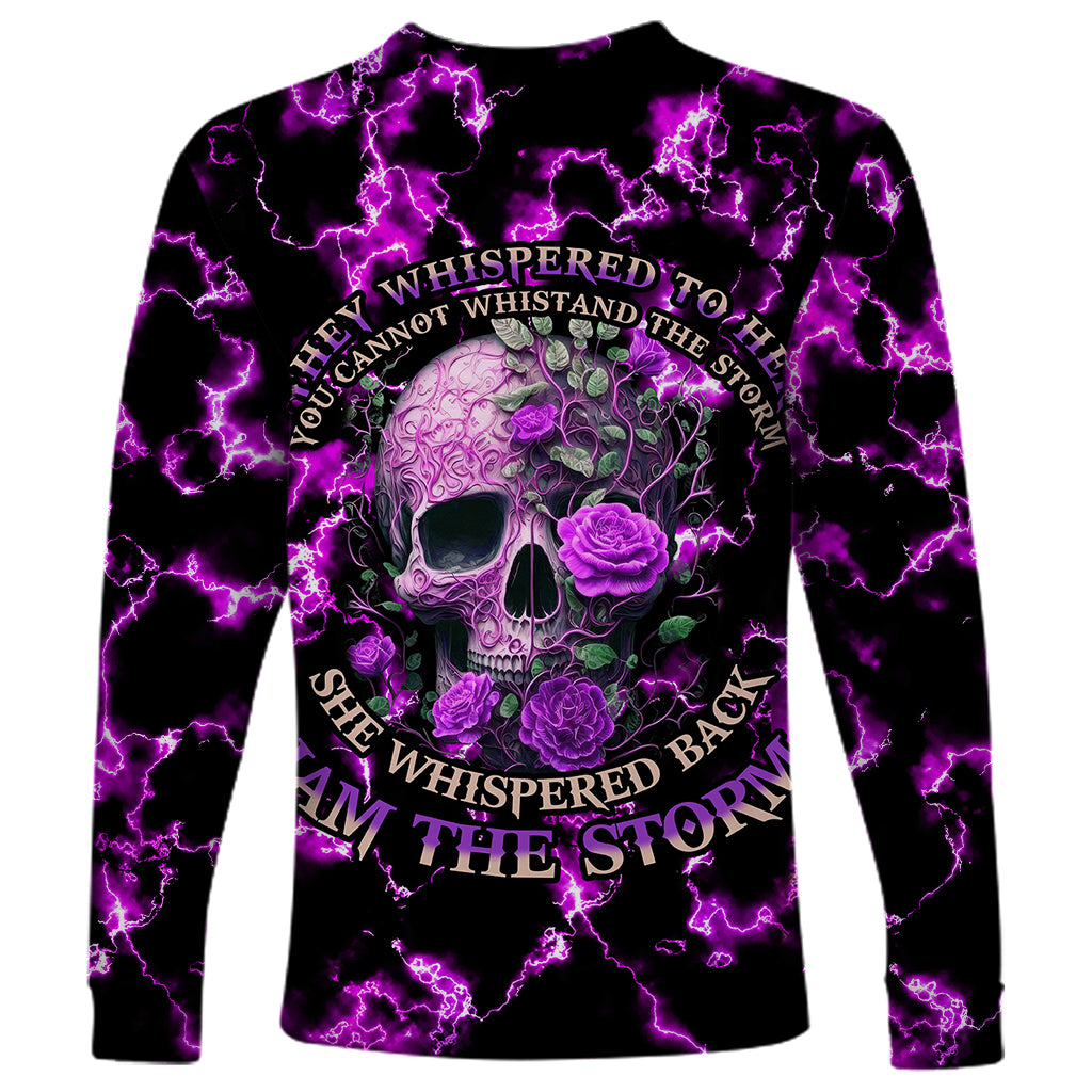 Rose Skull Long Sleeve Shirt She Whispered Back I am The Storm - Wonder Print Shop