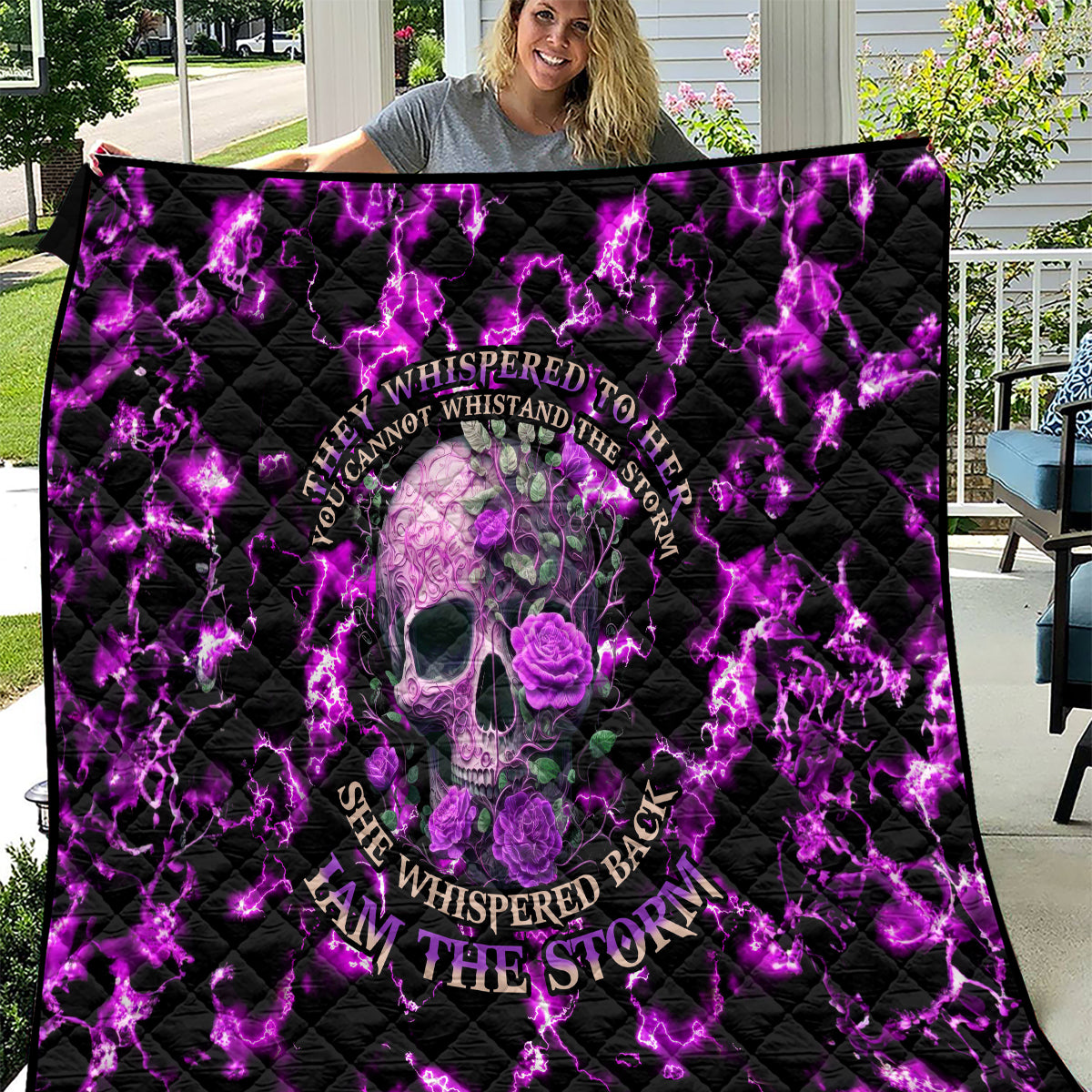 Rose Skull Quilt She Whispered Back I am The Storm - Wonder Print Shop