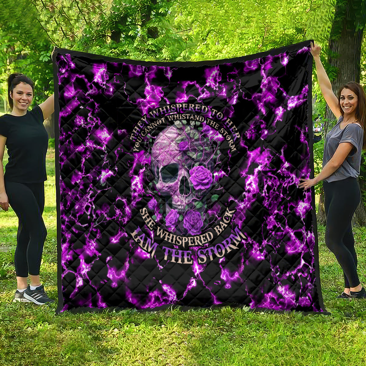 Rose Skull Quilt She Whispered Back I am The Storm - Wonder Print Shop