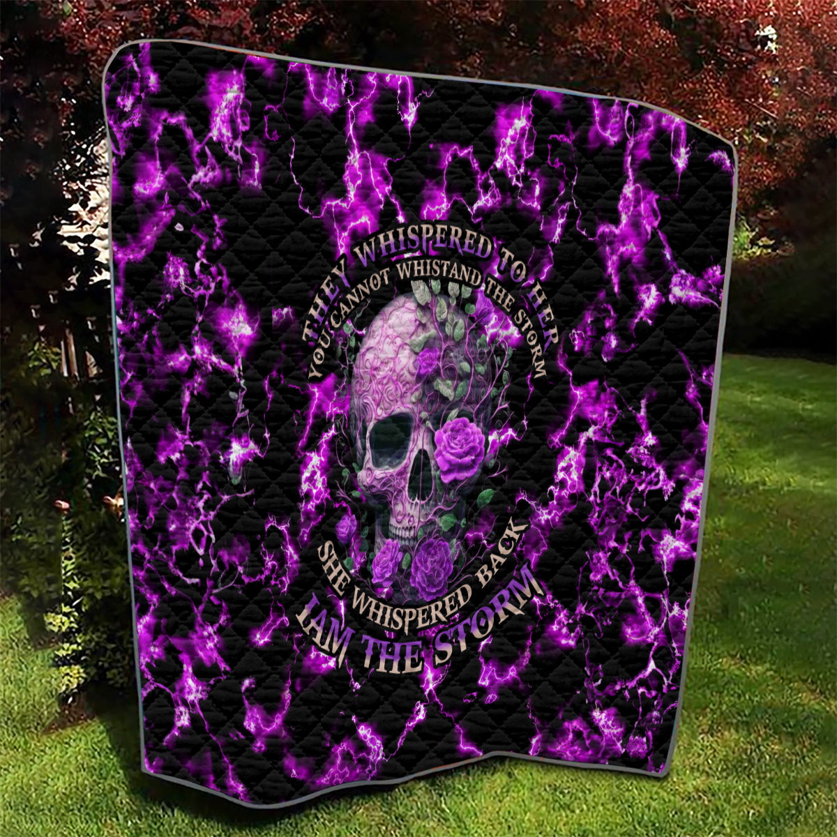 Rose Skull Quilt She Whispered Back I am The Storm - Wonder Print Shop
