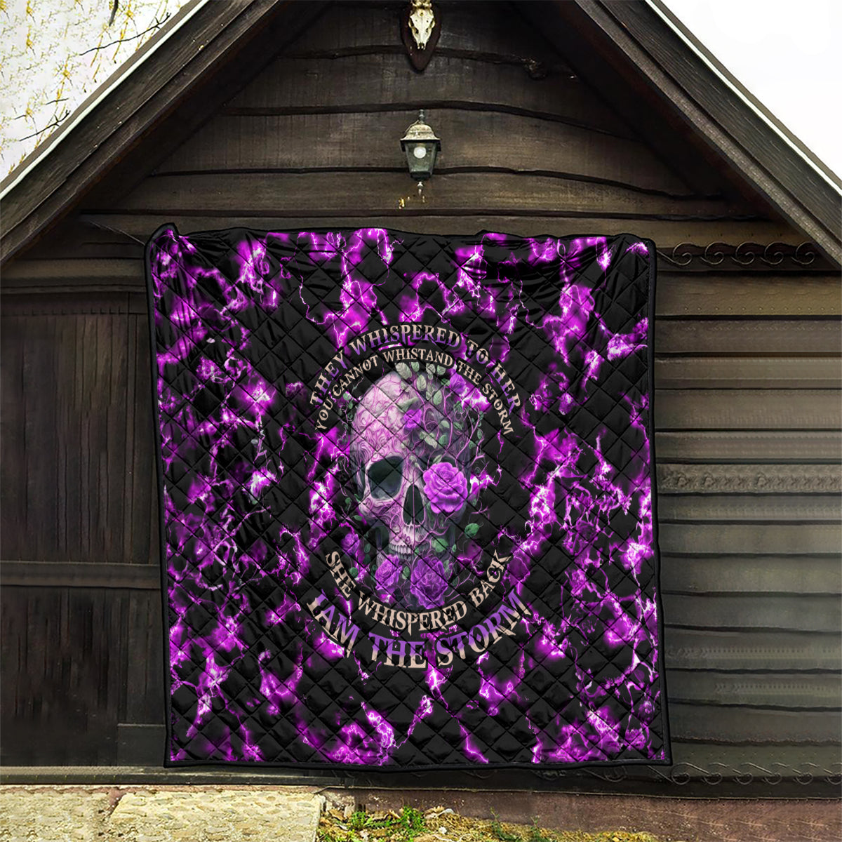 Rose Skull Quilt She Whispered Back I am The Storm - Wonder Print Shop