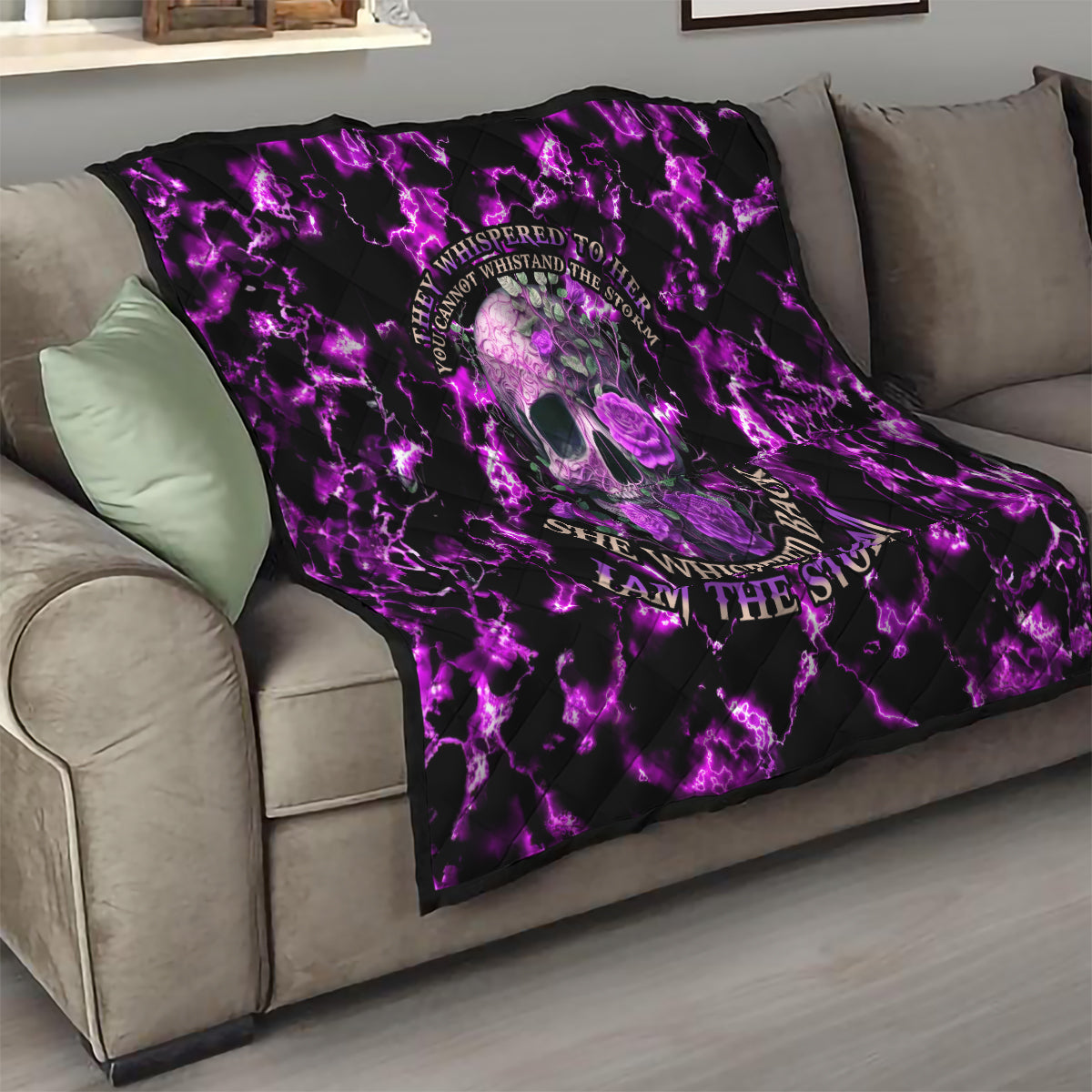 Rose Skull Quilt She Whispered Back I am The Storm - Wonder Print Shop