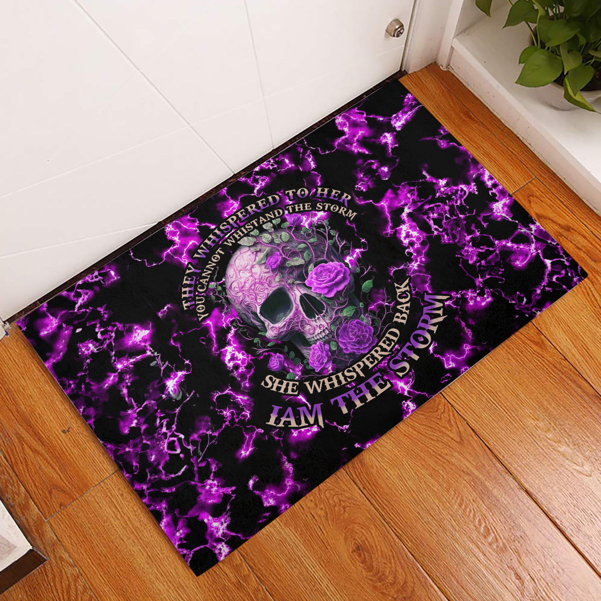 Rose Skull Rubber Doormat She Whispered Back I am The Storm - Wonder Print Shop