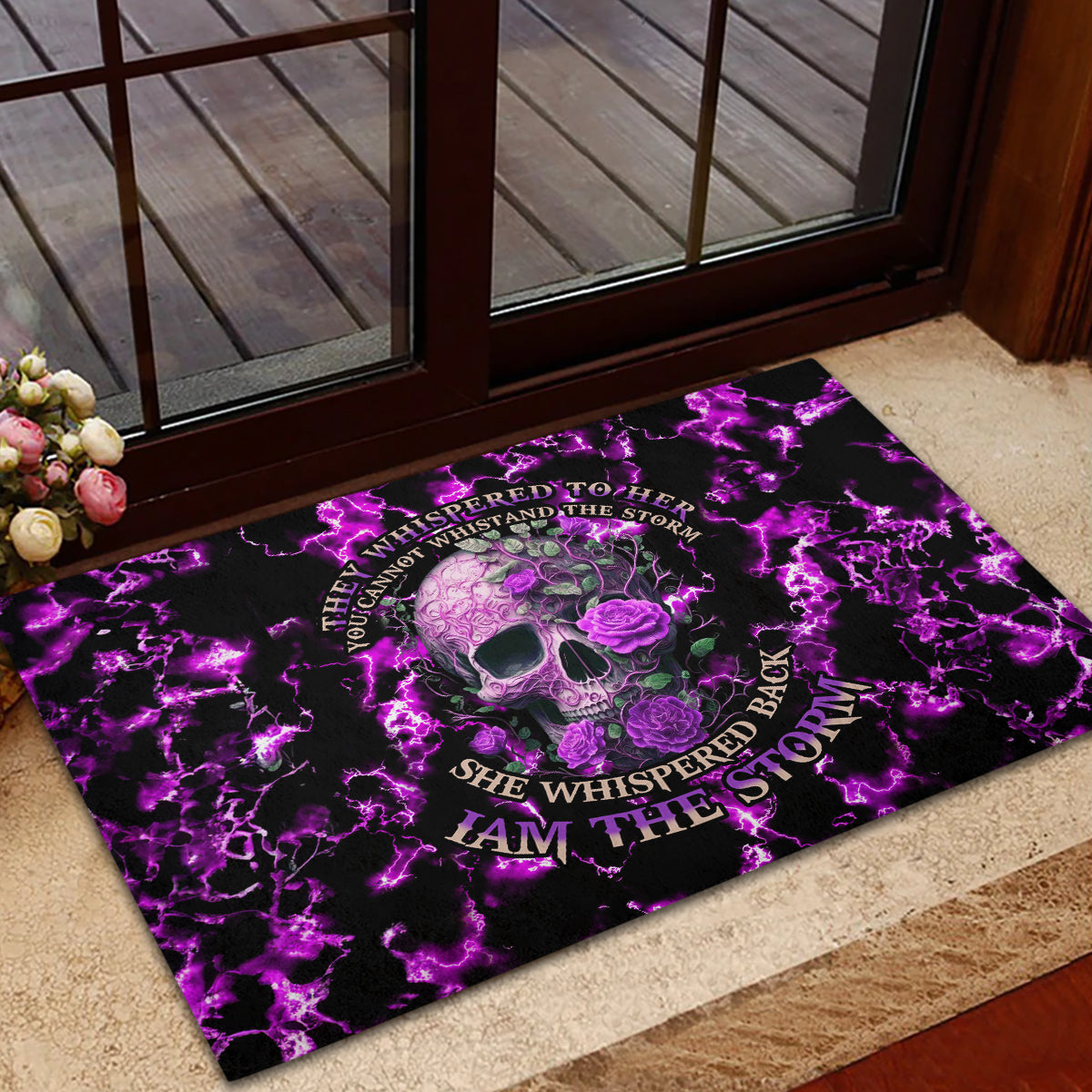 Rose Skull Rubber Doormat She Whispered Back I am The Storm - Wonder Print Shop
