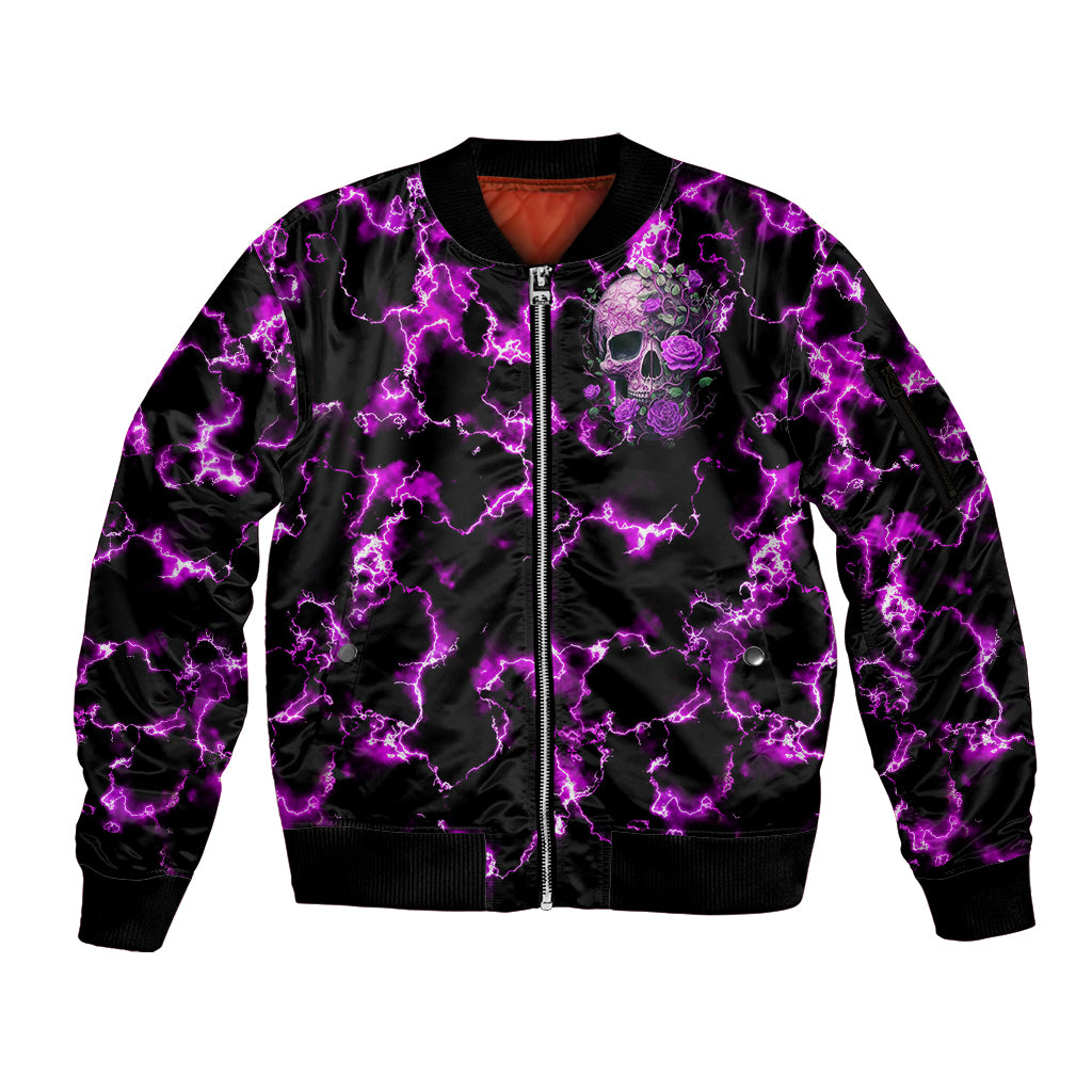 Rose Skull Sleeve Zip Bomber Jacket She Whispered Back I am The Storm - Wonder Print Shop