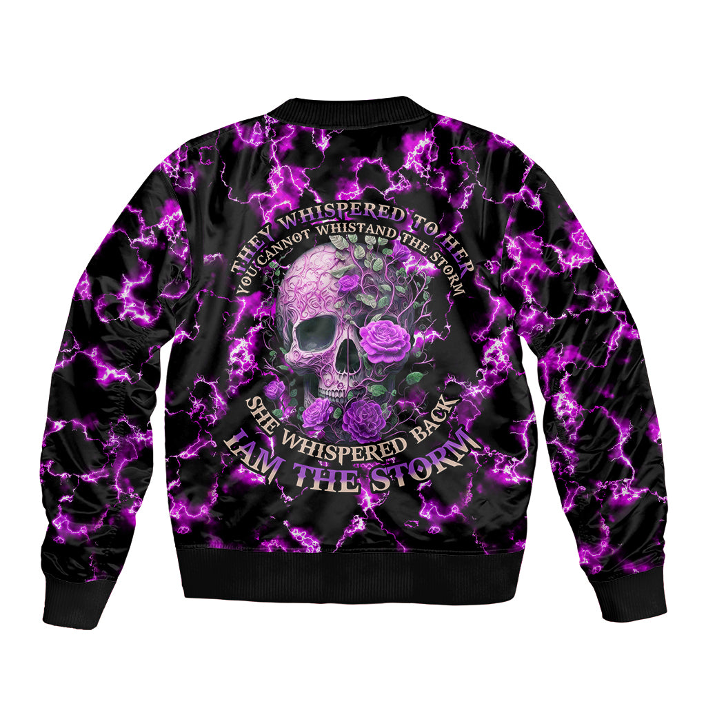 Rose Skull Sleeve Zip Bomber Jacket She Whispered Back I am The Storm - Wonder Print Shop