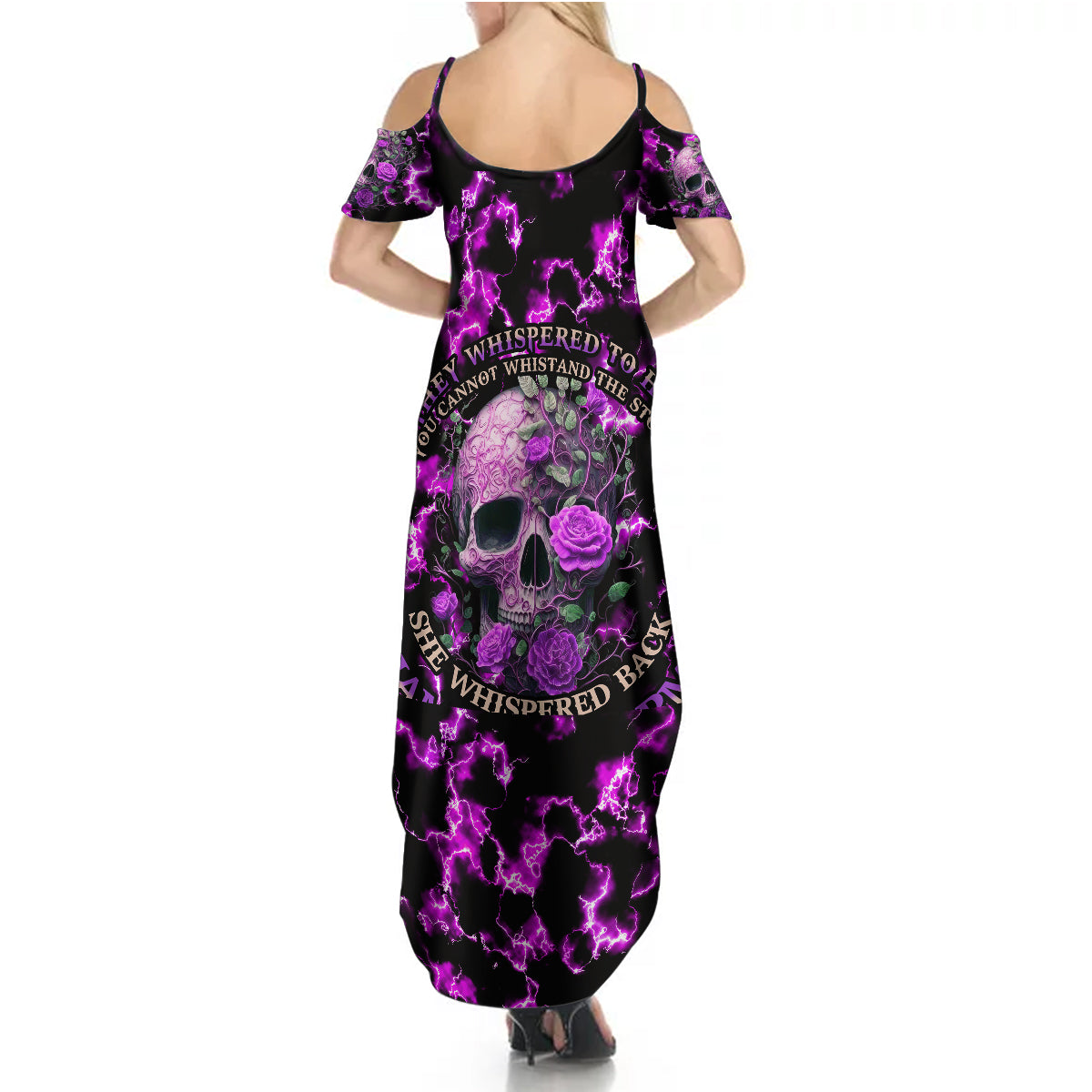 Rose Skull Summer Maxi Dress She Whispered Back I am The Storm - Wonder Print Shop