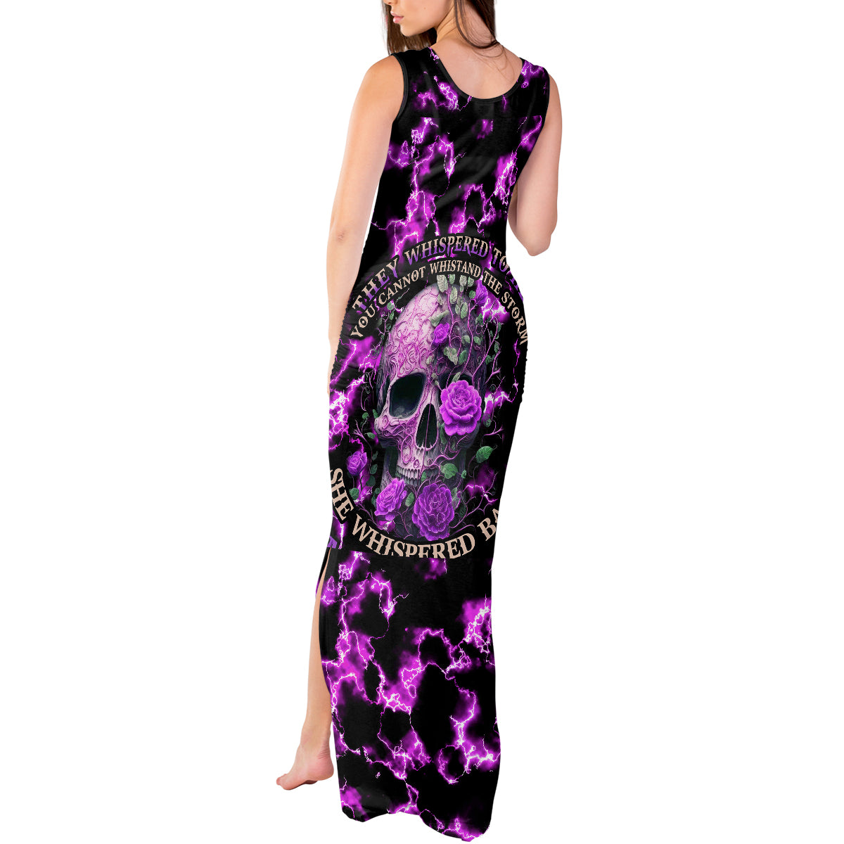 Rose Skull Tank Maxi Dress She Whispered Back I am The Storm - Wonder Print Shop