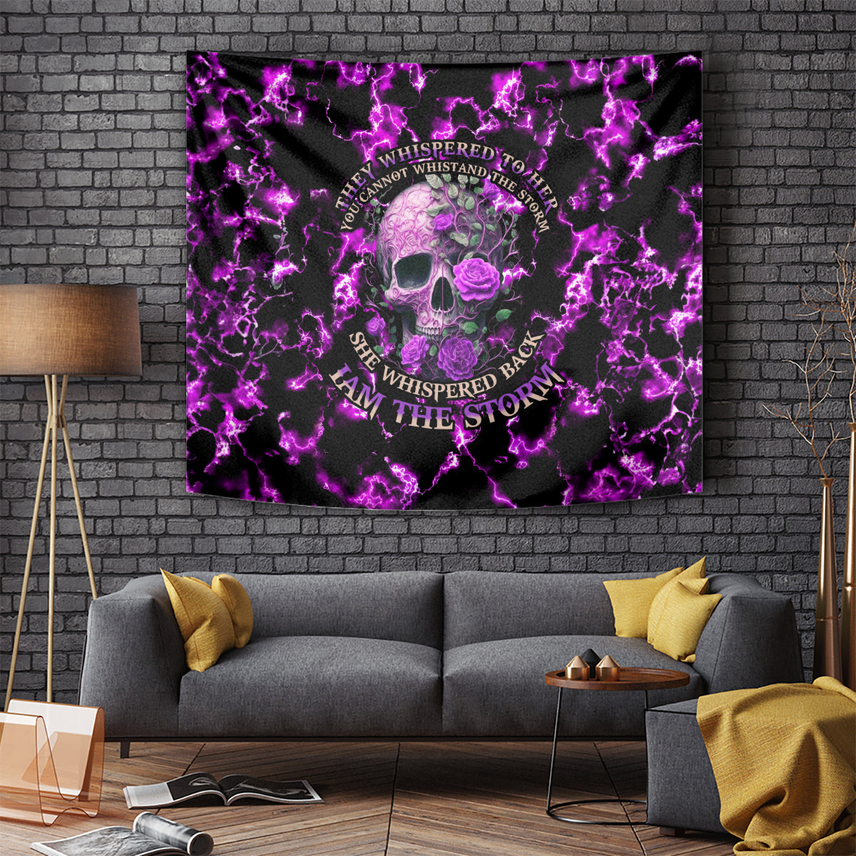 Rose Skull Tapestry She Whispered Back I am The Storm - Wonder Print Shop