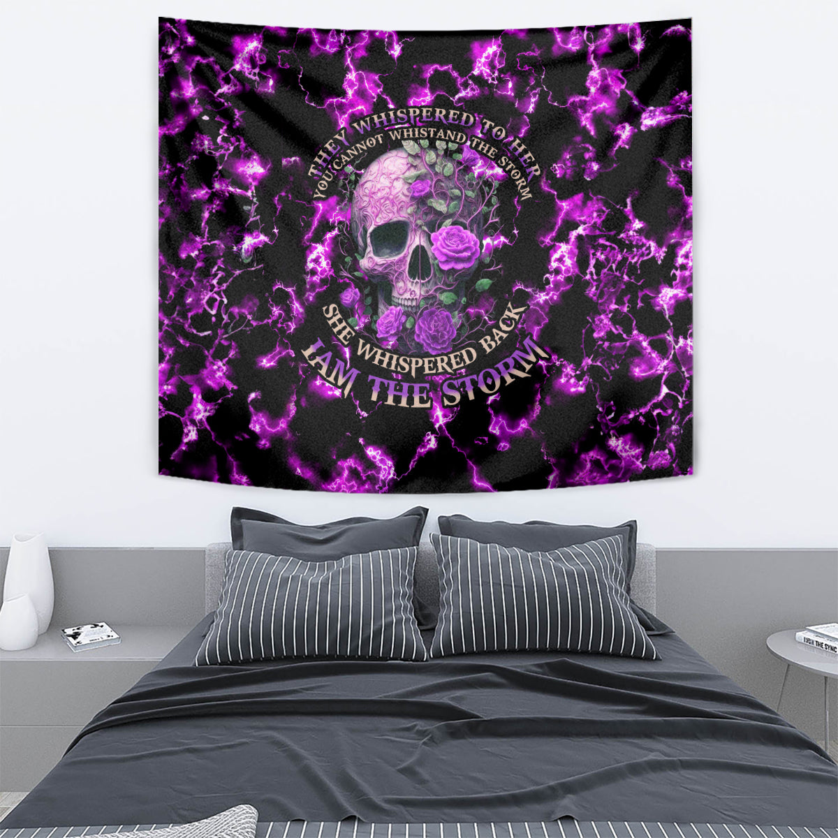 Rose Skull Tapestry She Whispered Back I am The Storm - Wonder Print Shop