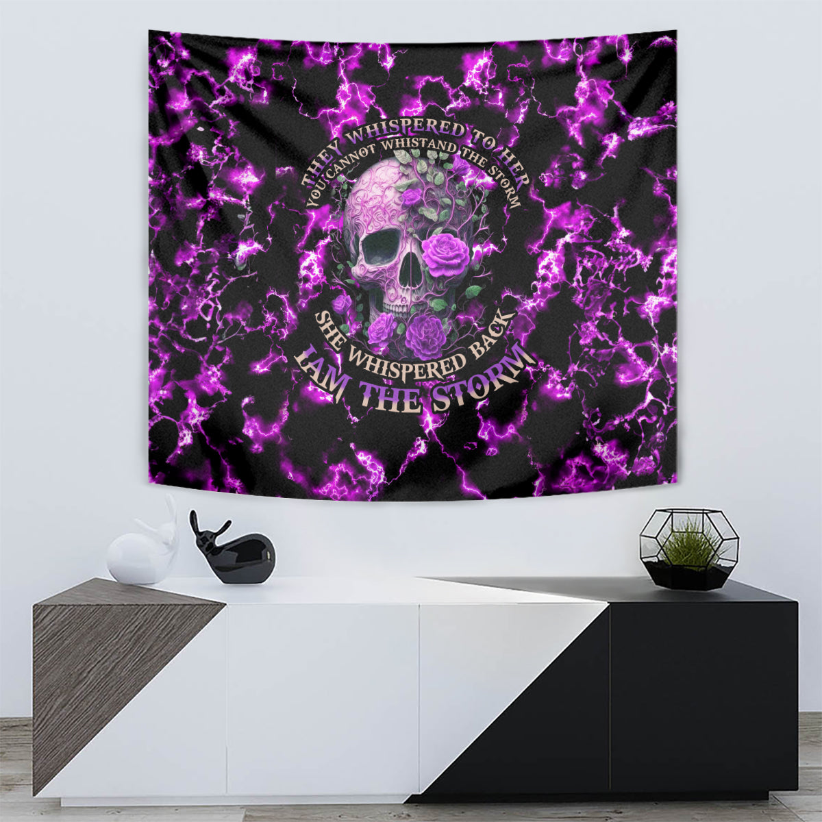 Rose Skull Tapestry She Whispered Back I am The Storm - Wonder Print Shop