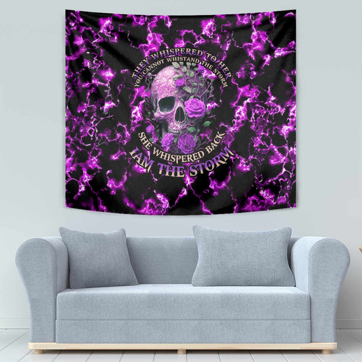 Rose Skull Tapestry She Whispered Back I am The Storm - Wonder Print Shop
