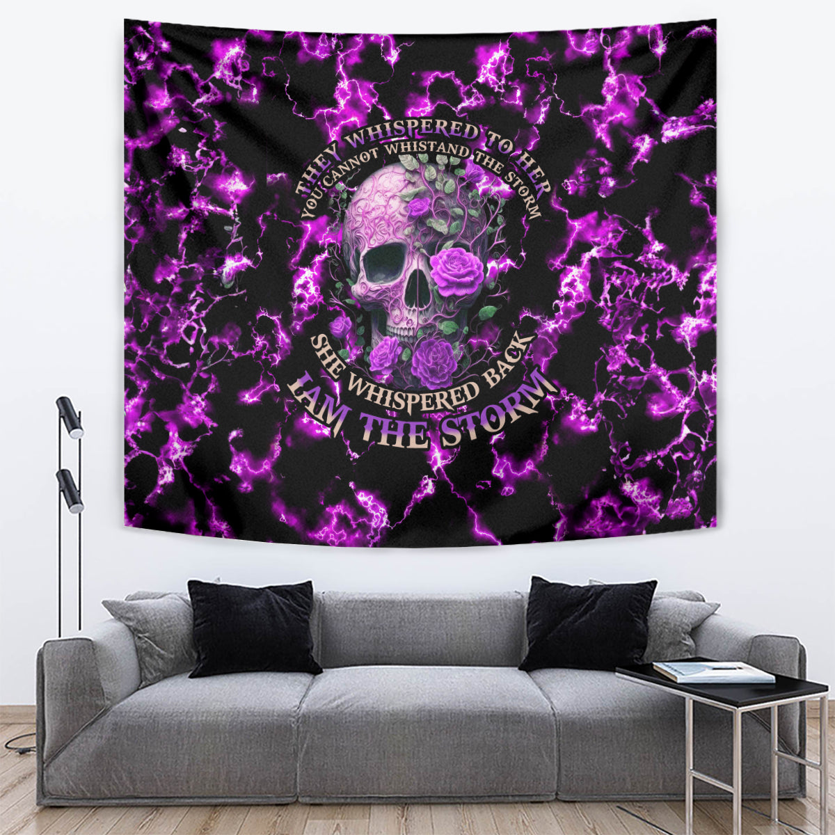 Rose Skull Tapestry She Whispered Back I am The Storm - Wonder Print Shop