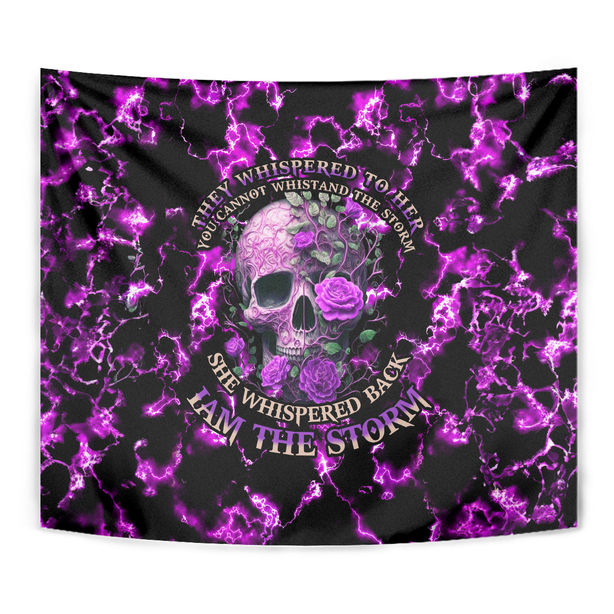 Rose Skull Tapestry She Whispered Back I am The Storm - Wonder Print Shop