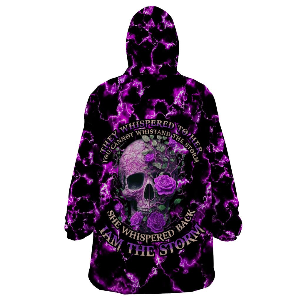 Rose Skull Wearable Blanket Hoodie She Whispered Back I am The Storm - Wonder Print Shop