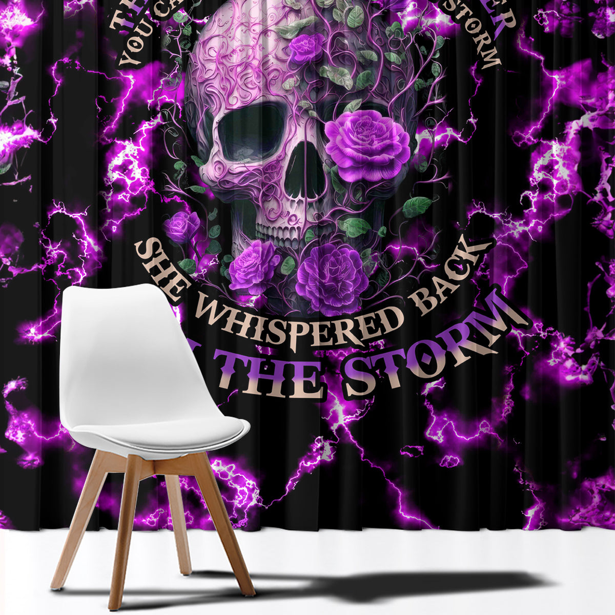 Rose Skull Window Curtain She Whispered Back I am The Storm - Wonder Print Shop