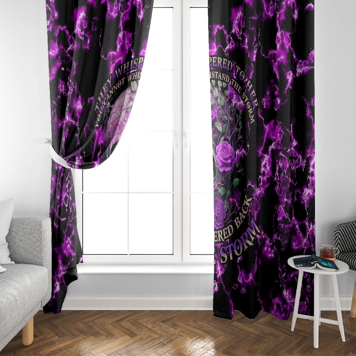 Rose Skull Window Curtain She Whispered Back I am The Storm - Wonder Print Shop