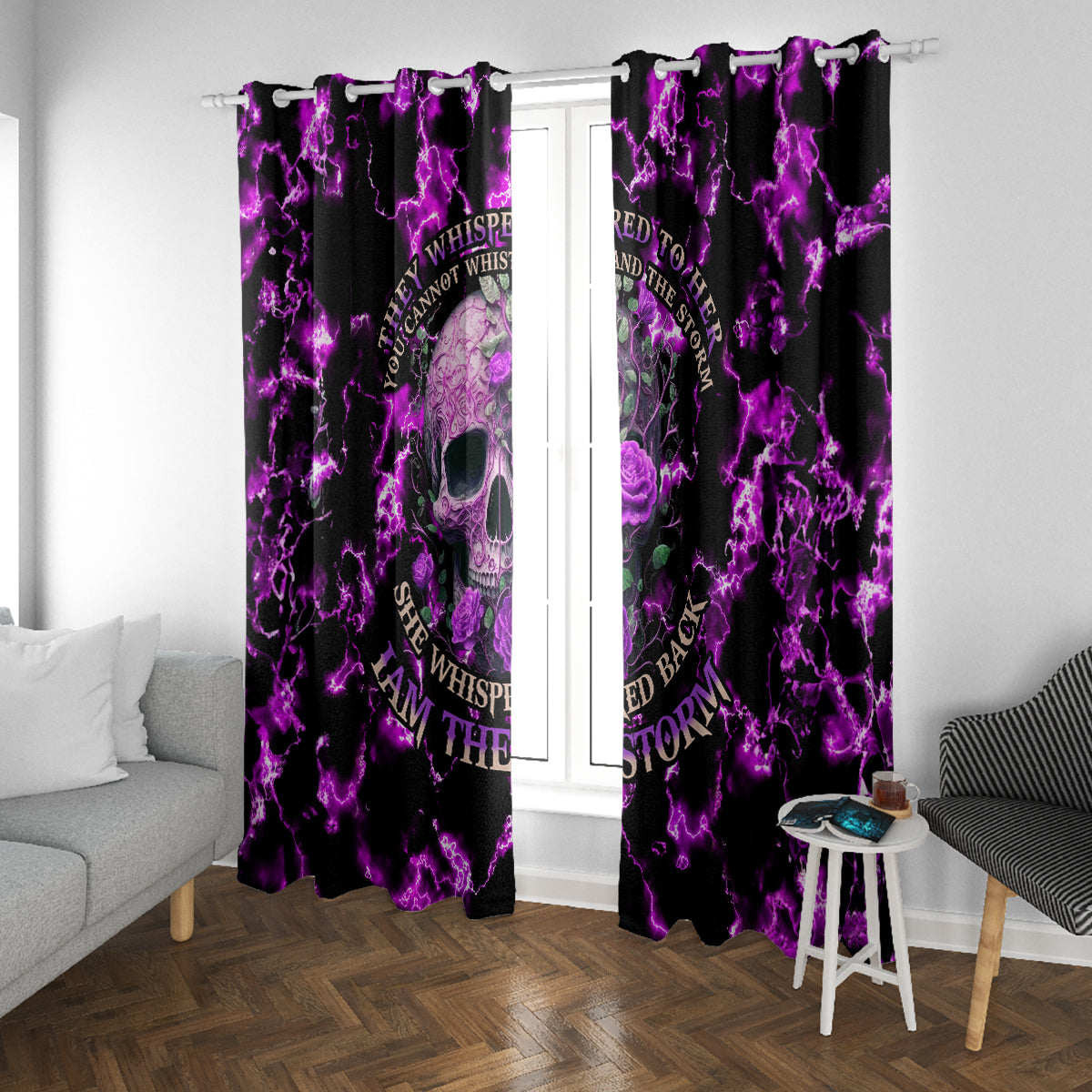 Rose Skull Window Curtain She Whispered Back I am The Storm - Wonder Print Shop